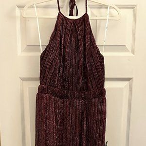 Lulus Walk on Sunshine Shiny Plum Wide-Leg Halter Jumpsuit